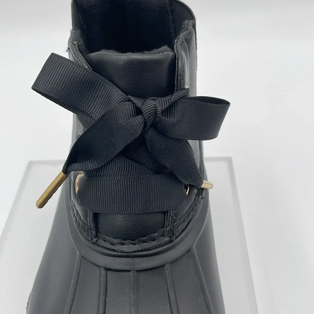 Jack‎ Rogers Black Ribbon Lace Up Rain Boots Duck Boots Rubber Booties - 6